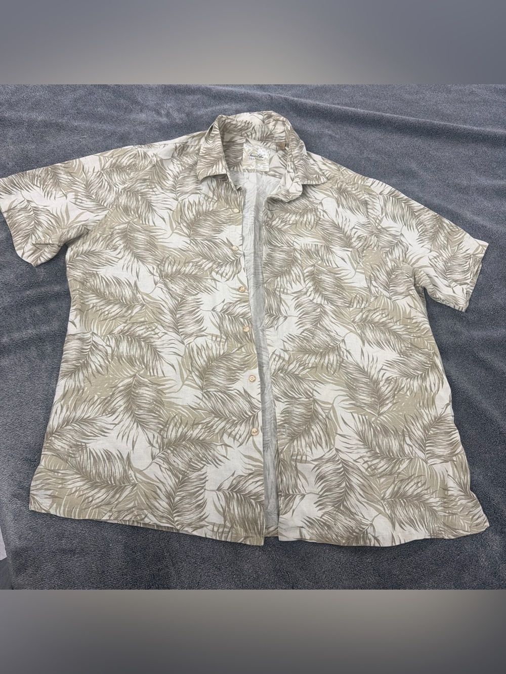 Tasso Elba Shirt XL Silk Linen Blend Palm Leaf Hawaiian Camp Short Sleeve